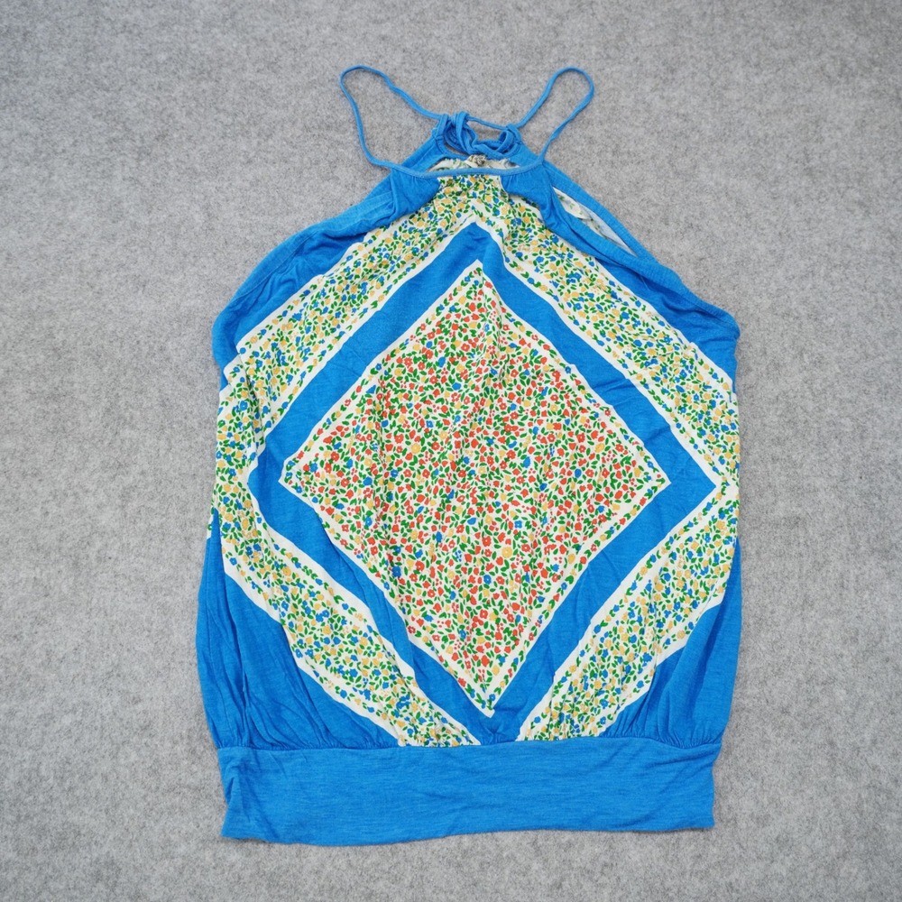 Free People XS Halter Top Tank Blue Excellent Floral Scarf Print Boho Indie